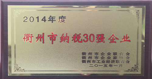 衢州市纳税30强企业奖牌（2014年）